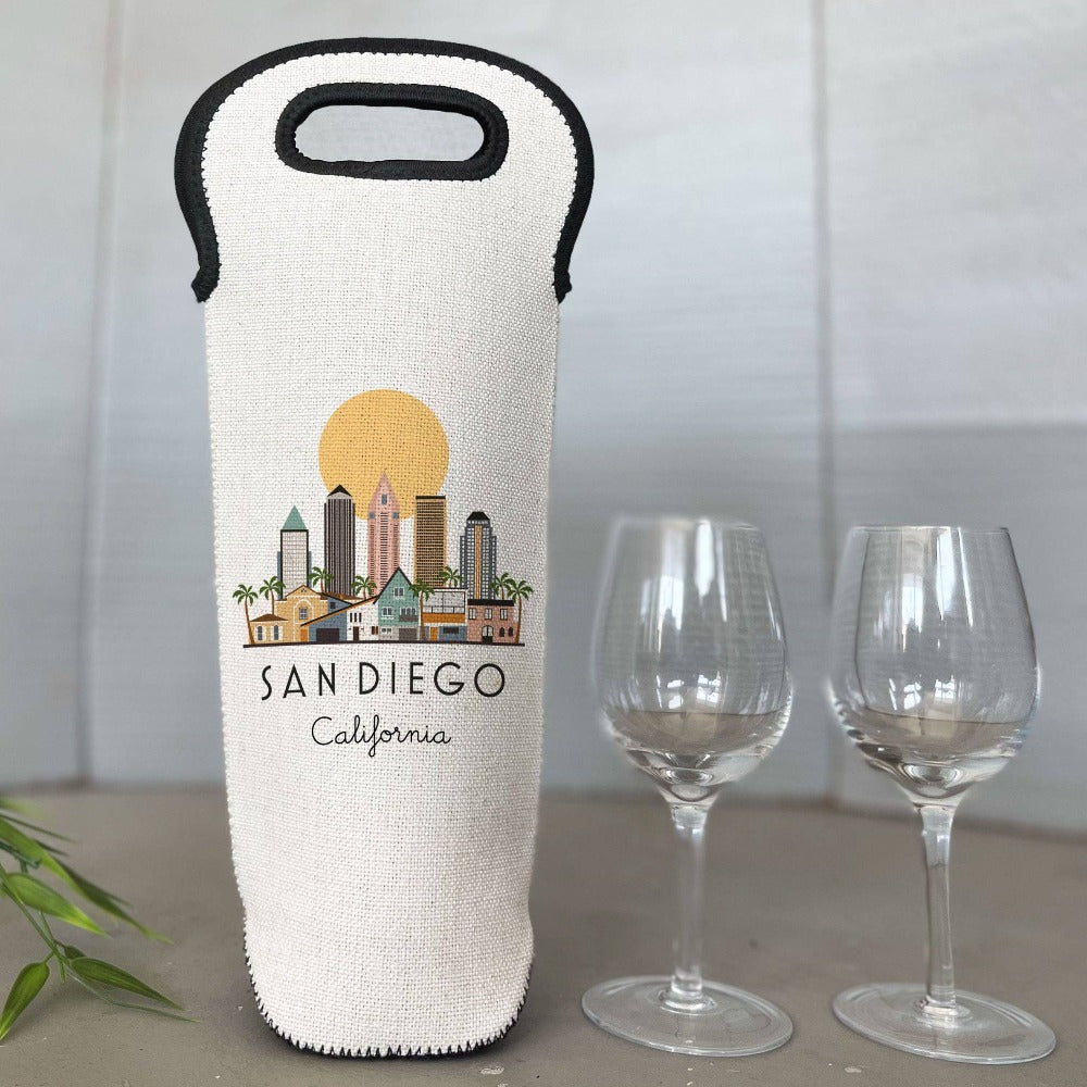 San Diego California Skyline Neoprene Wine Carrier Tote