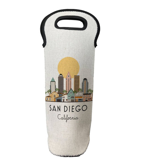 San Diego California Skyline Neoprene Wine Carrier Tote