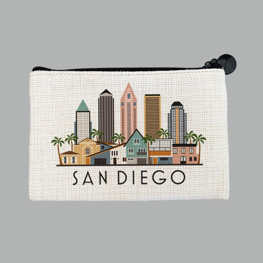 San Diego California Cityscape Graphic Skyline Flat Coin Purse