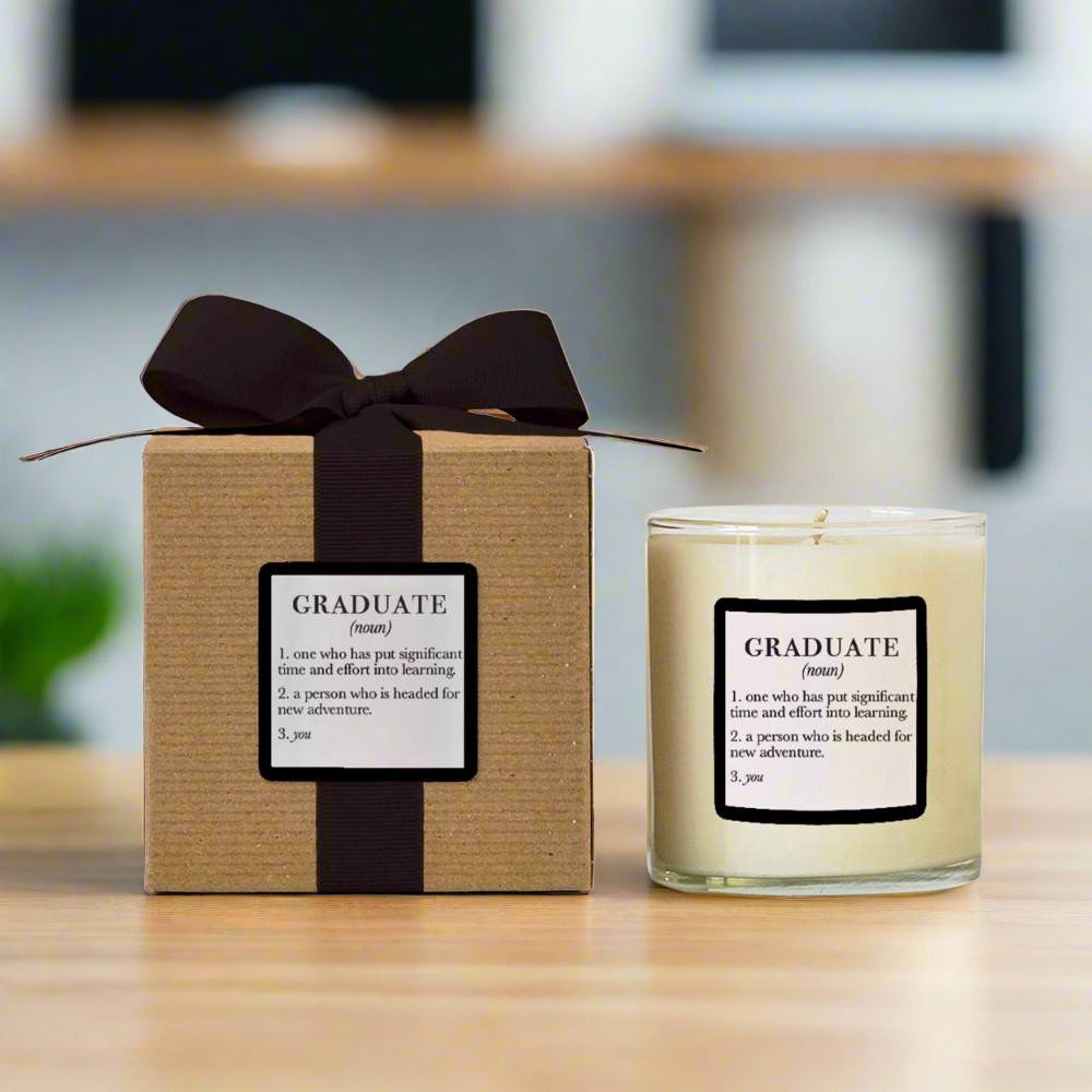 Graduate Candle with gift box and black grosgrain ribbon