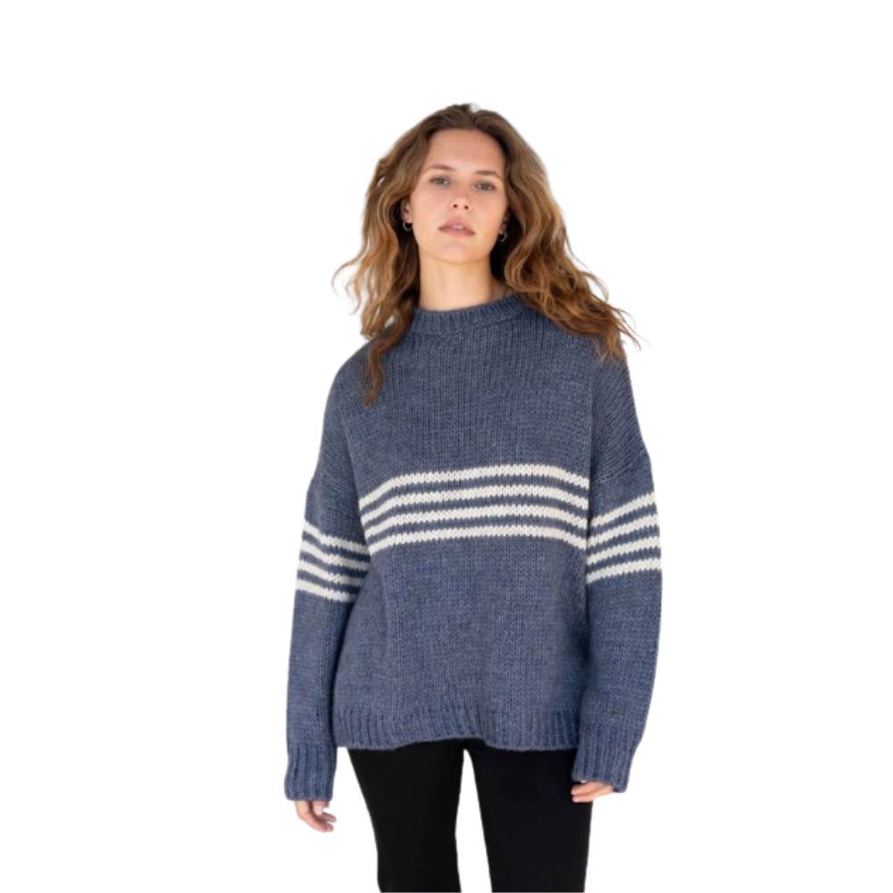 Seacoast Stripe Crewneck Sweater in Blue Harbor Stripe by Mersea