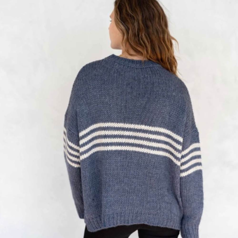 Seacoast Stripe Crewneck Sweater in Blue Harbor Stripe by Mersea